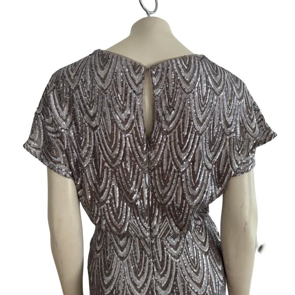 BETSY & ADAM Art Deco V-neck Sequins Formal Dress in Silver Mocha SZ 6 - Picture 5 of 10